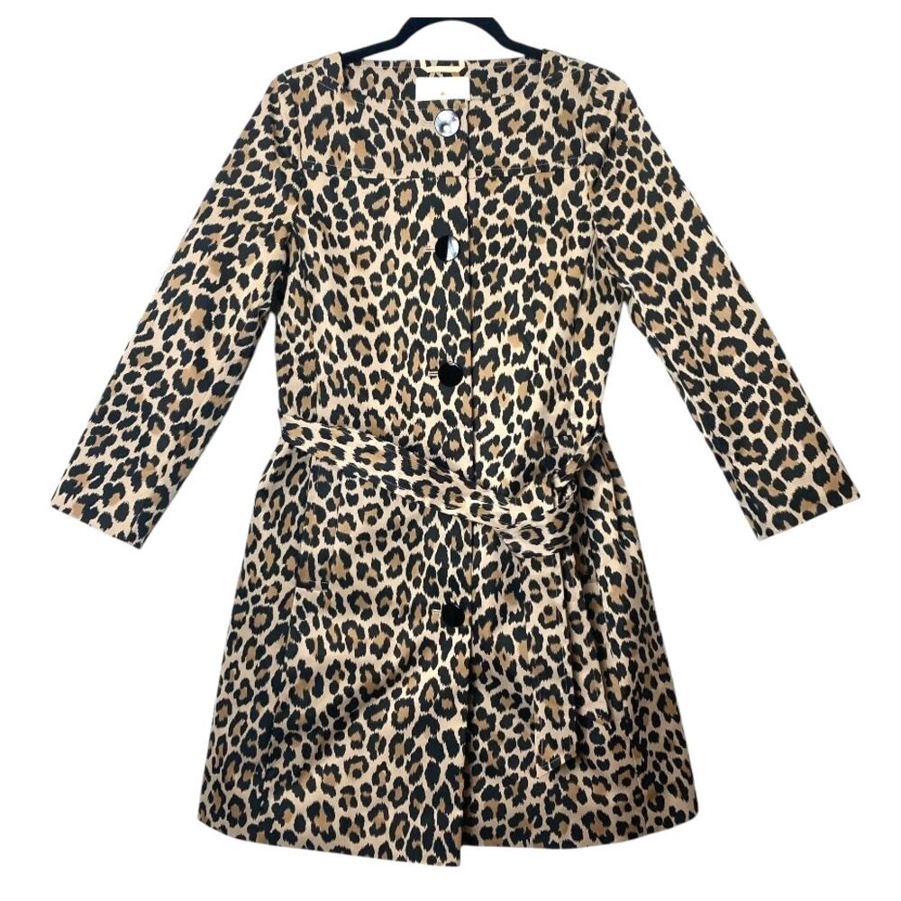 KATE SPADE TRENCH COAT JACKET CHEETAH ANIMAL PRINT LONGLINE BELTED OLD MONEY